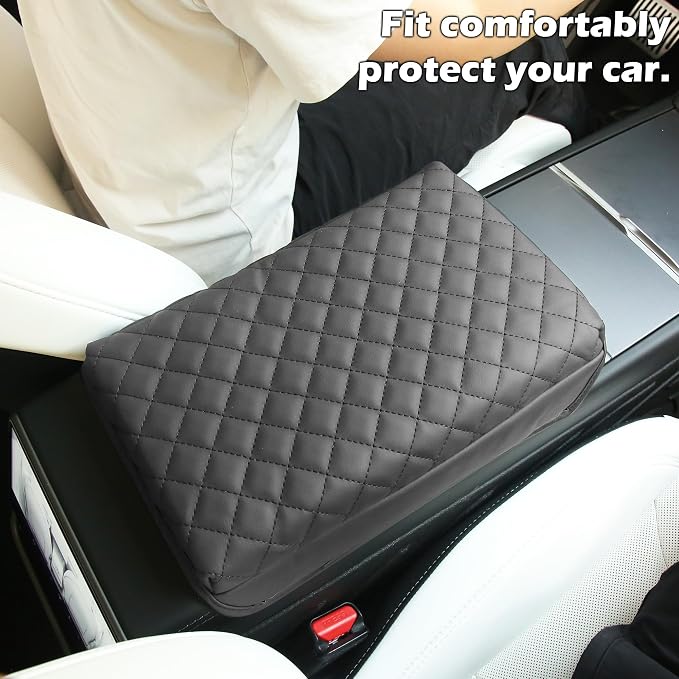 Center Console Leather Armrest Cover Designed for Tesla Model 3 2024-2026 Highland Model Y 2025 2026 Juniper Center Console Accessories for Tesla Model 3/Y Interior Accessories Black