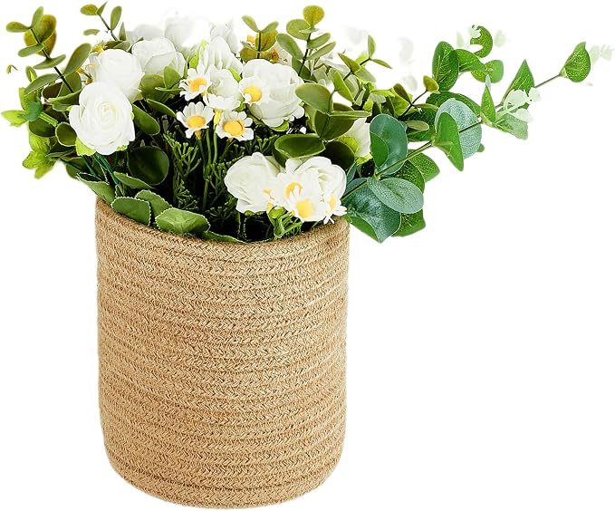 Wall Hanging Storage Basket, Woven Plant Holder for Organizing, 6.3” x 7" | Small decorative basket for towels, and toys, flowers. Hanging storage organizer for wall decor and home organization.