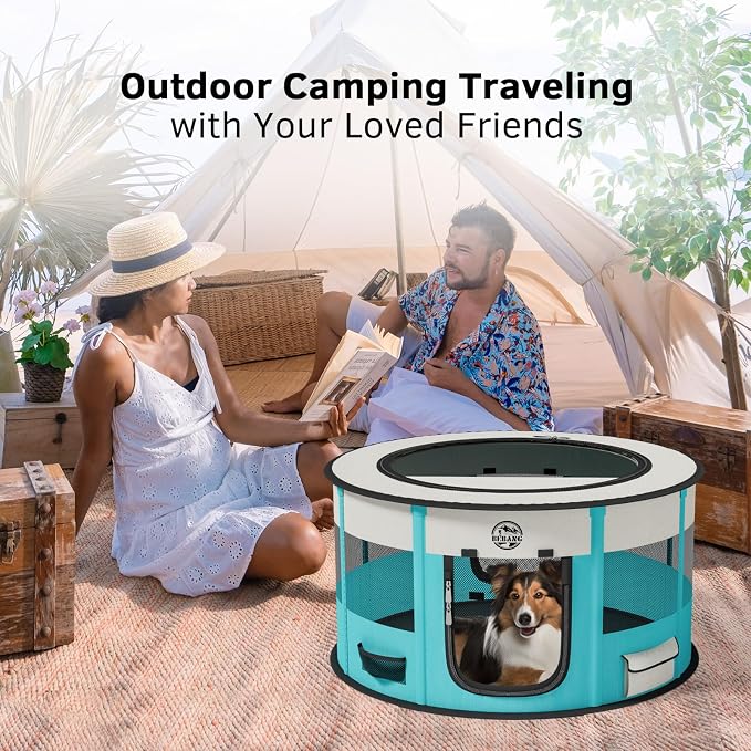 Dog Playpen for Puppies and Cats: Foldable Pet Pen with Dual Doors | Two Zippered Doors, 360° Mesh Windows, Removable Breathable Top, Spacious Interior