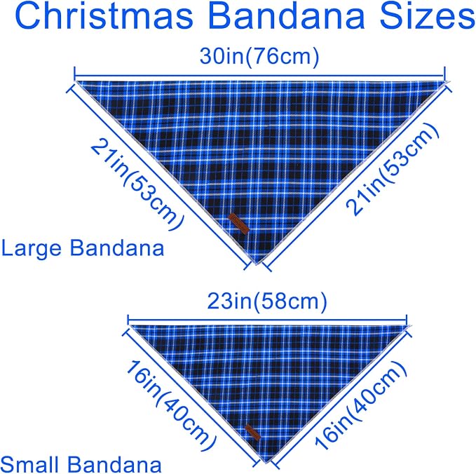 Christmas Dog Bandana, UP URARA PUP Blue Plaid Triangle Bid Scarf, Cotton Pet Kerchief for Girl Boy Dogs or Cats, Blue Winter Dog Bandana, Fancy for Puppy