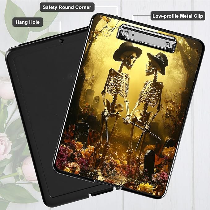 Heavy Duty Storage Clipboard, Slim Nursing Clipboard with Internal Pen Case, Portable File Organizer Case for A4 Letter Size Paper Office Medical Professionals, Forest Skull Leaf