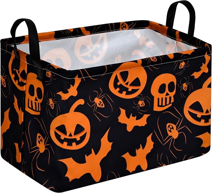 Pumpkin Pattern Storage Basket Gift Shelf Basket Storage Bin, Nursery Basket Organizer Box for With Handles for Room Deco