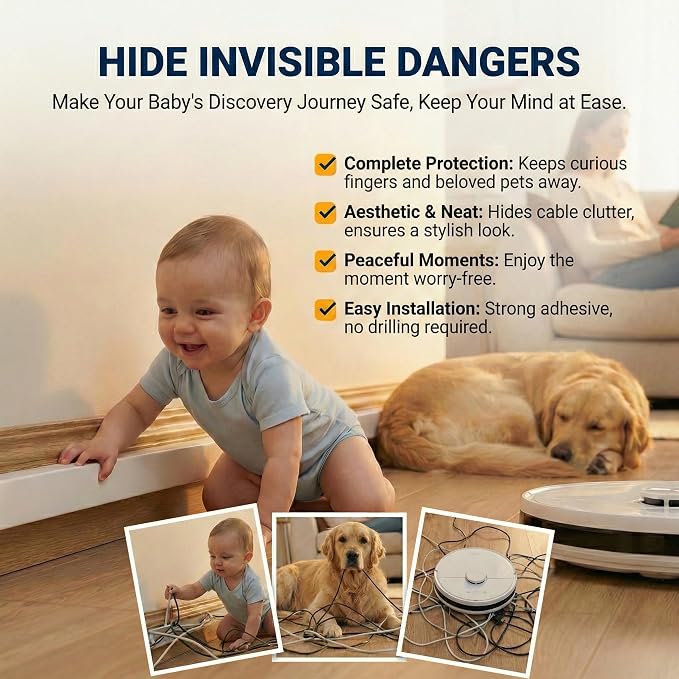 Cord Hider for Wall Mounted TV - Fits 3-4 Cables, 110in Paintable Cable Concealer Kit, Self-Adhesive Wire Cover Channel, Cable Raceway Wire Hider for Power Cords, 7X L15.7in X W1.00in X H0.63in, White