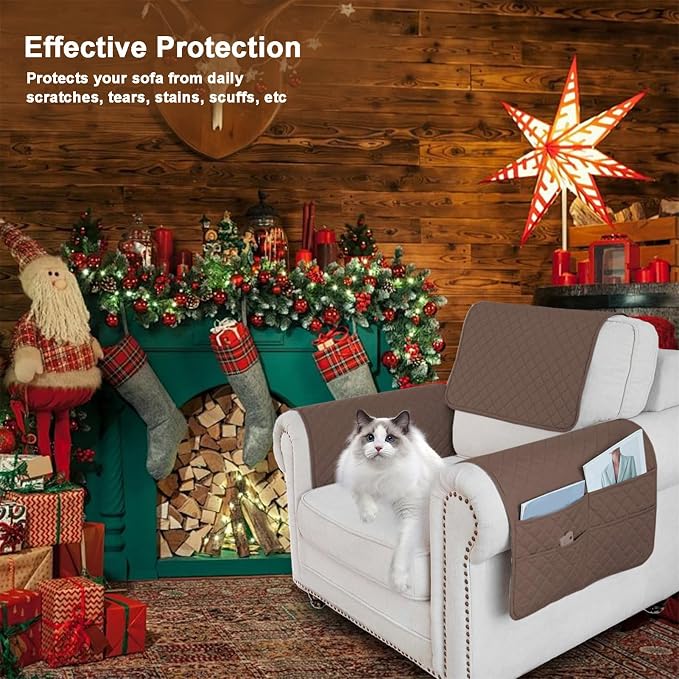 Large Polyester Armrest and Headrest Covers with 2 Pockets | Soft, smooth polyester resists daily wear nonslip silicone backing helps shield recliners and sofas from pet scratches