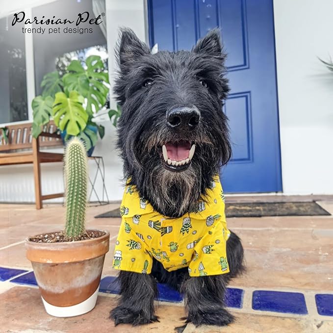 Parisian Pet Cactus Dog Shirt - Cotton Clothes for Large Dogs - Stylish Tropical Yellow Dog Outfit - Lightweight and Soft Puppy Clothes - Trendy Tshirts for Dogs - Comfortable Summer Camp Pet Apparel