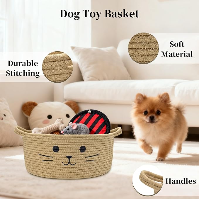 Large Cat Toy Basket, Gift Baskets Empty for Baby Shower,13" x 6" | Boo basket Cute Woven Rope Storage Basket for Home Decor, Baby Baskets for Nursery, Cat Pet toy box, Jute