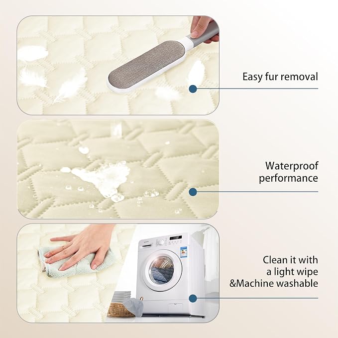 gogobunny Waterproof Dog Blankets for Large Dogs, Pet Bed Cover Breathable | Washable Pee Pads, Quilted Throw Blanket, Furniture Protector for Couch Sofa Bed Car, 82x82 Inch Dark/Light Cream