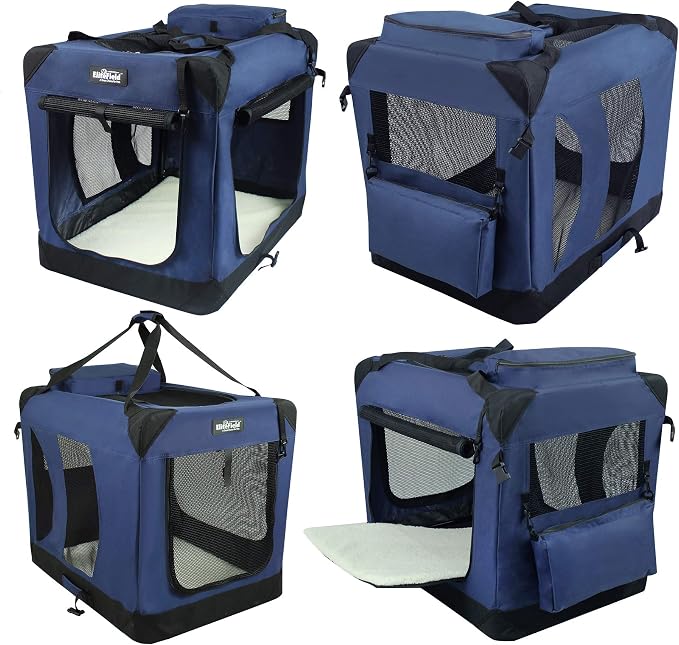 EliteField 3-Door Soft Dog Crate with Bed & Carrying Bag (2-Year Warranty) | 3 Mesh Doors, Steel Frame, Removable & Washable Crate Cover and Bed Cover, Storage Pockets, Indoor/Outdoor, Foldable