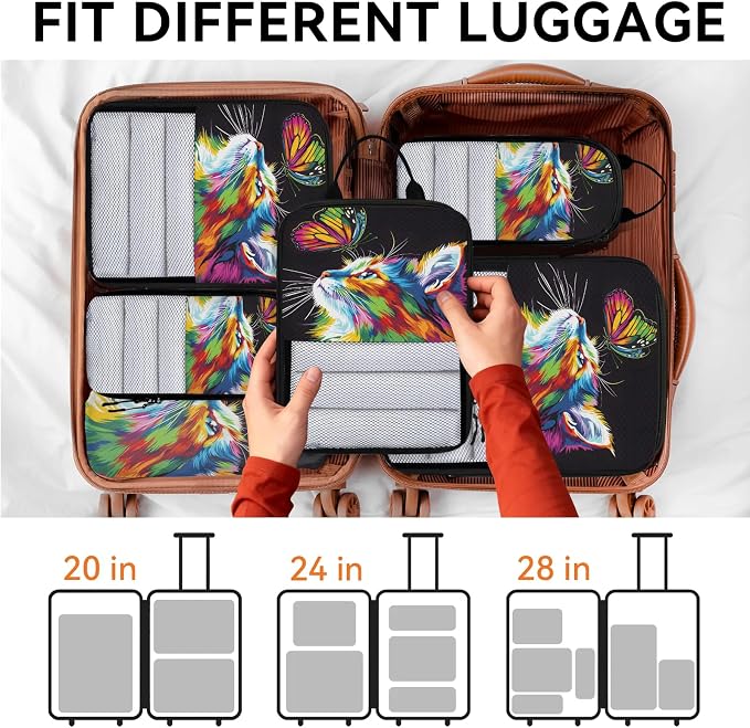 Cat 6 Set Compression Packing Cubes Butterfly Expandable Packing Organizer for Travel Accessories Luggage Suitcase Bag