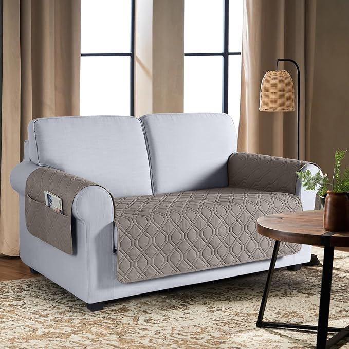 VANSOFY Waterproof Loveseat Couch Cover for Pets, Khaki, 47.2" | Non-Slip, Washable, Utility Pockets, Pet Friendly, Furniture Protector Slipcover for 2 Cushion Couch