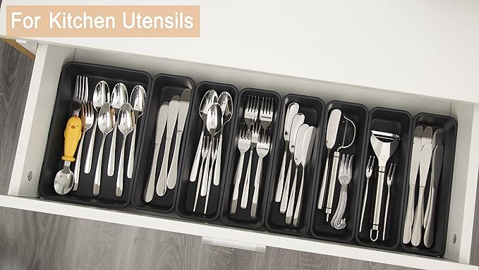 Kutesna 15PCS Interlocking Drawer Organizer, Plastic Desk Organizers Set | 3-Size Versatile Storage Bins,BPA-free, Non-slip, Fits Any Drawer for Cosmetics, Bathroom, Tools, Kitchen and Office