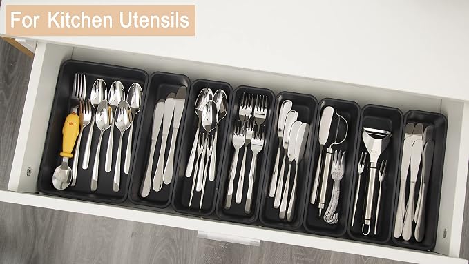 Kutesna 15 PCS Interlocking Desk Drawer Organizer Separator for Office,Bathroom,Kitchen,Makeup（Black） (Pack of 3)