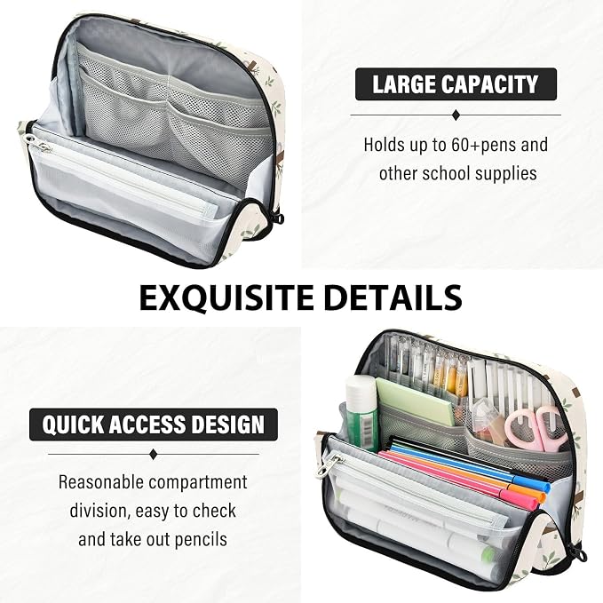 Aslsiy Large Capacity Pencil Case Grey Koala Bear Leaves (1) Pencil Pouch for Boys Girls Portable Pen Bag Organizer Standing Makeup Bag for School Office Supplies