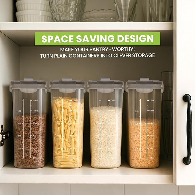 Utopia Kitchen Cereal Containers Storage Set with Lids, 4 Pack, 4L, Clear | Airtight Food Storage Containers with Lids, BPA-Free Cereal Dispensers for Pantry Organization and Storage