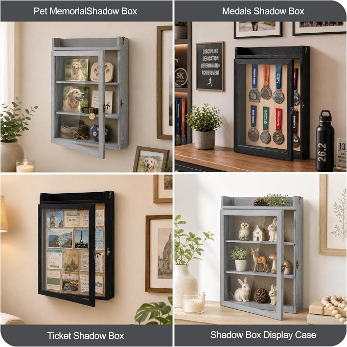 11x16 Dog Memorial Shadow Box Frame with Shelves, Black
