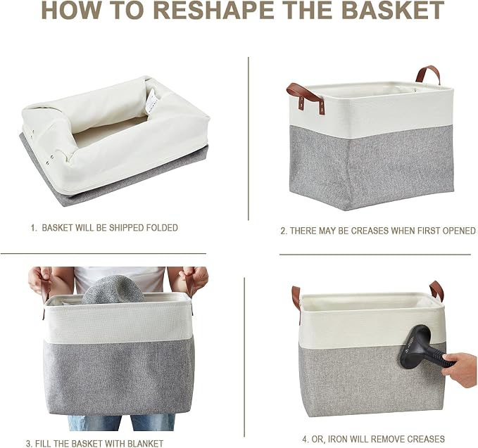 DECOMOMO Fabric Storage Bins, Extra Large Storage Baskets with Handles | 3 Pack Storage Baskets for Shelves, Laundry, Toys, Nursery (Grey & White)