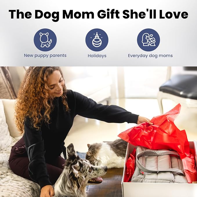 Puffer Dog Travel Bag for Dog Moms, Diaper Bag with Travel Bowls | 2 BPA-Free Collapsible Bowls, 2 Pet Food Containers, 9 Pockets, Everyday Puffer Bag Works With or Without Your Dog, Grey