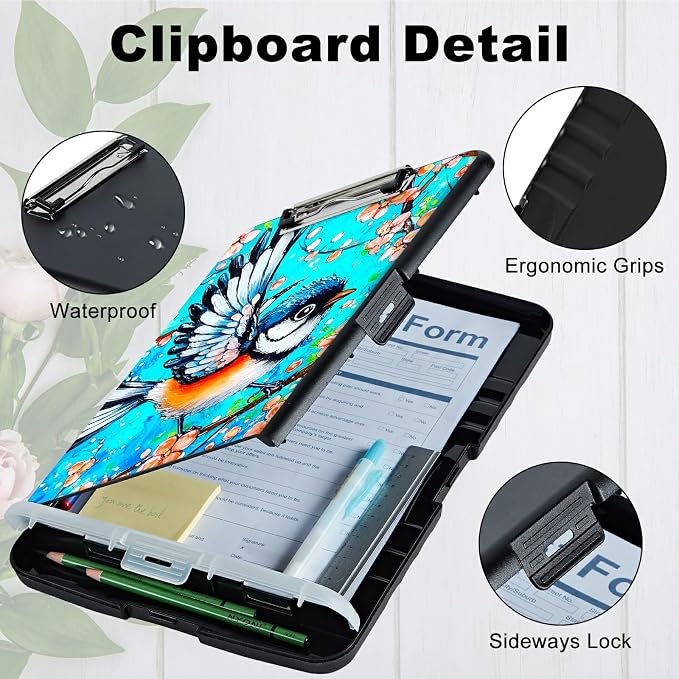 Blue Hummingbird A4 Clipboard with Storage Pen Holder, Clipboards Organizer Nursing Clipboard Foldable File Folder Plastic Clipboard Folio Clip Board for Office Students Classroom Doctor