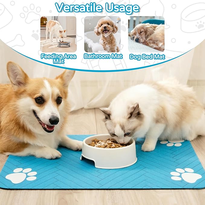 Pet Feeding Mat-Absorbent Dog Feeding Mat for Food and Water Bowl,No Stains Pet Placemat,Quick Drying Water Dispenser Mat for Dog and Cat,Easy to Clean Dog Accessories(S,Blue)