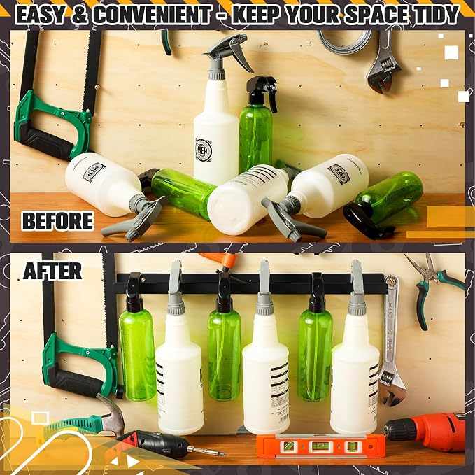 2 Pcs Spray Bottle Holder Wall Mounted Universal Trigger | Spray Bottle Storage Rack, Hardware Hanger Organizer, Holds up to 12 Sprayers (16 Oz), Mobile Garage Home Organizer