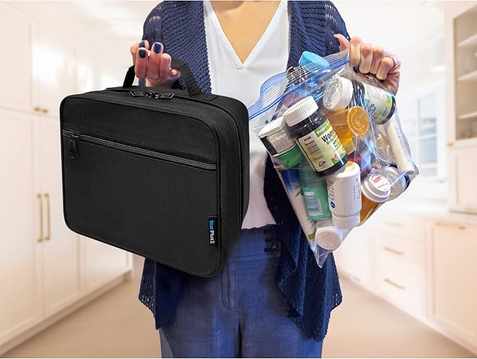 Large Pill Bottle Organizer & Medicine Bag, 2-Pack, Black | Bulk pack of padded prescription bottle organizers and medicine bags with fixed pockets for travel or home use