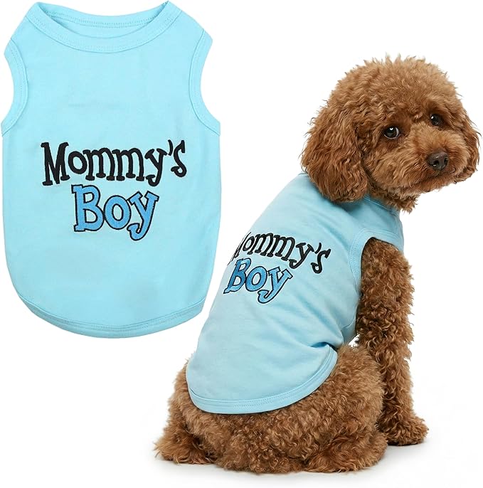 Parisian Pet Dog Shirt Mommy’s Boy Pet Shirt – 100% Cotton Shirts for Large Dogs – Blue Sleeveless Puppy Clothes – Lightweight and Breathable Dog Apparel – Boy Dogs Clothes - Stretchy Dog Shirt