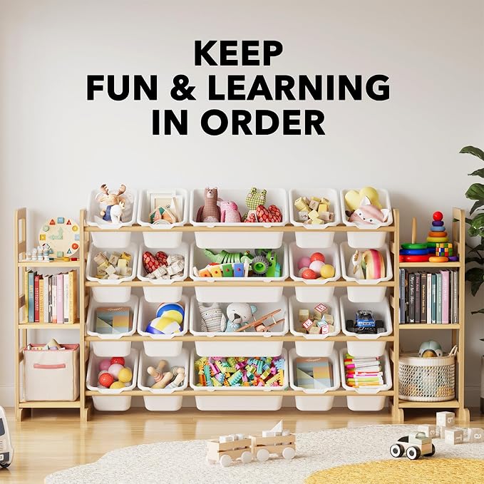 SpaceAid Toy Storage Organizer with 6 Shelves and 20 Bins, Toy Organizers Storage Bookshelf, Kids Bin Shelf Toys Box Bookcase for Bedroom Playroom Organization Room Decor, White