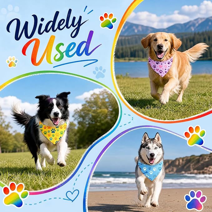 50 Pcs National Dog Day Dog Bandanas Bulk Pastel Paw Prints Pattern | Triangle Kerchief Bibs Scarf Set for Pets Birthday Party Costume Photo Props Accessories, 25 Styles, 31.5 x 21.7 x 21.7 Inch