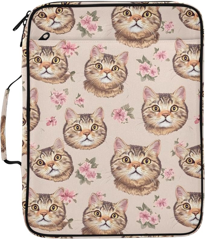 SUABO Pet Cat Flower Expanding File Folder Binder Bag | Accordion File Organizer with Zipper & Labels, 3 Ring Binder, Multi Pockets for Office School Home Portable Lightweight
