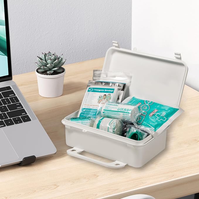 General Medi 120 Pieces Hardcase First Aid Kit - First Aid Box Includes Instant Cold Pack, Emergency Blanket for Travel, Home, Office, Vehicle, Camping, Workplace & Outdoor