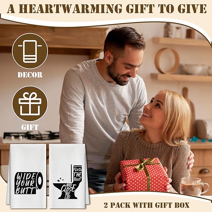 Bath Towels Set of 2, Black and White Dish Towel for Bathroom Spa Kitchen, Toilet Roll Decorative Hand Towels, Fast Drying Tea Towel, Housewarming Xmas Gifts for Women Mom -B34