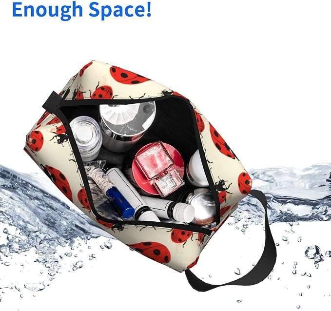 Ladybugs Makeup Bag - Durable 600D Oxford Fabric Travel Cosmetic Bag, Shockproof Foam Padded Toiletry Organizer for Gym & Daily Use 10x6.2x4.9 Inch