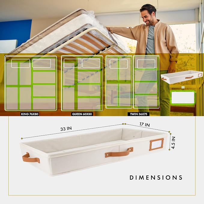 HOMELUX THEORY Under Bed Storage, Low Profile 2pc with Lid, Ivory | Slim fit for low-clearance beds & couches, Fits seasonal clothes, blankets & shoes, Bins with lids, Space-saving storage