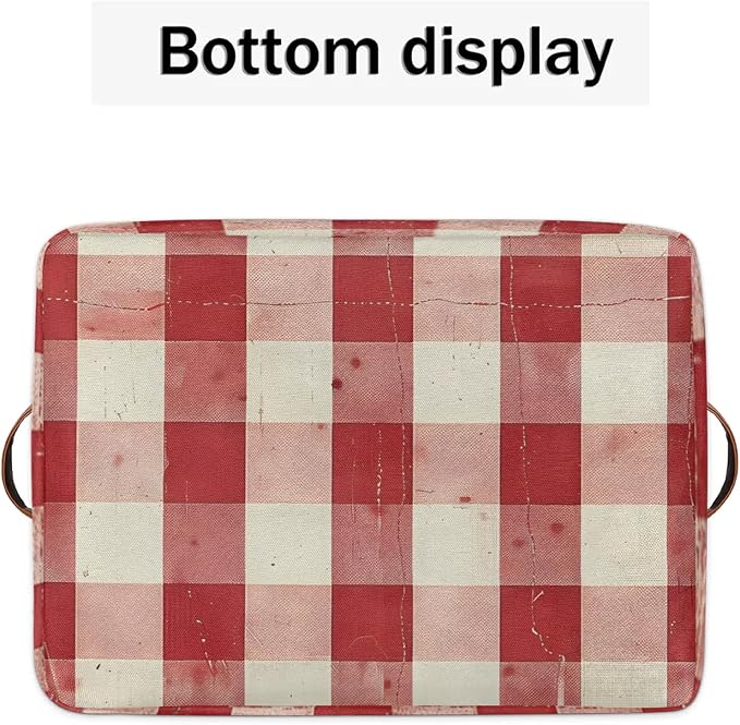 Storage Basket Classic Checkered Storage Cube Box Durable Canvas Collapsible Toy Organizer Bin with Handles for Shelf Closet Bedroom Home Office