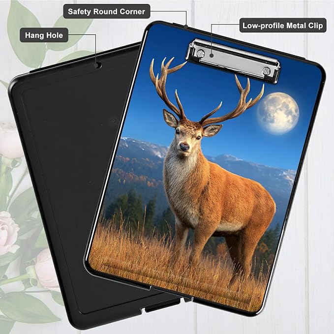 Heavy Duty Storage Clipboard, Slim Nursing Clipboard with Internal Pen Case, Portable File Organizer Case for A4 Letter Size Paper Office Medical Professionals, Grassland Deer