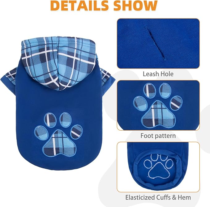 Plaid Dog Hoodie Pet Clothes Sweaters with Hat Large (Pack of 1)