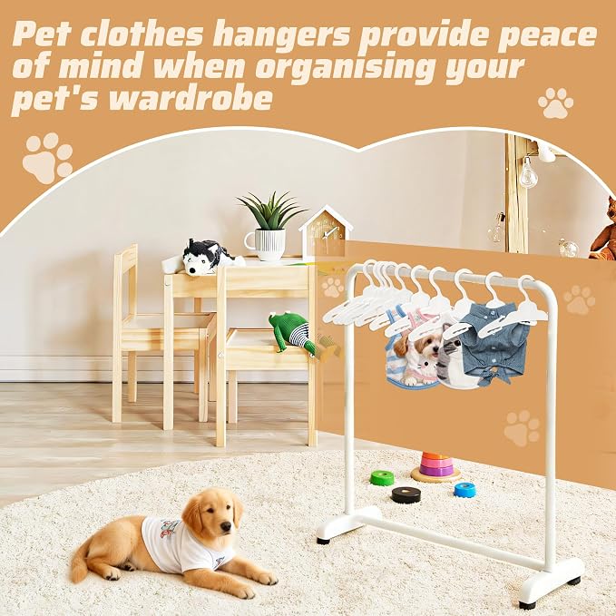 50 Pack Dog Clothes Hangers 7 Inch Non-Slip Pet Clothes Hangers Plastic | Dog Clothing Hangers for Organizing Apparels Puppy Drying Racks for Small Pet Cat Dolls, White