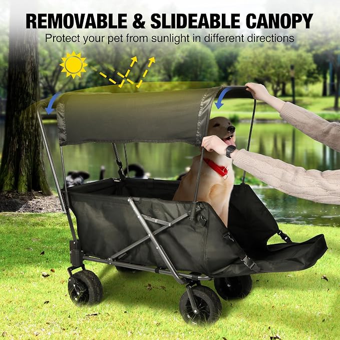 REDCAMP Folding Dog Wagon Cart with Removable Canopy, 220L Dog Stroller | Large Collapsible Utility Cart with Tailgate & All-Terrain Wheels for Sports Shopping Pet