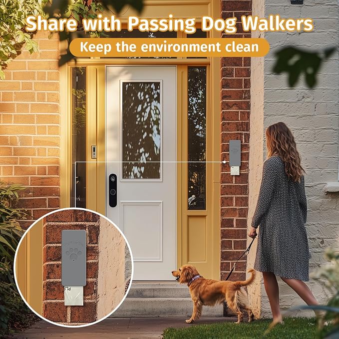 Dog Poop Bag Dispenser for Hanging Use, Grey Poop Bag Holder with Magnetic Closure, Includes 4 Rolls (60 Bags)