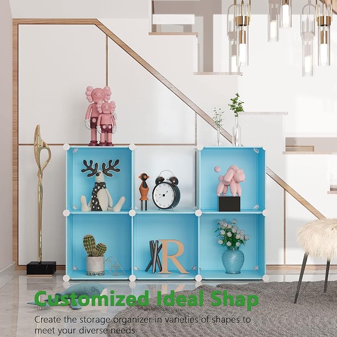 C&AHOME 6-Cube Storage Organizer Cube Shelf Closet Storage Bookcase, Blue | Stackable Cubby Storage, Bookshelf, Portable Plastic Storage Closet Organizer, DIY Modular Shelving Units for Home, Wardrobe