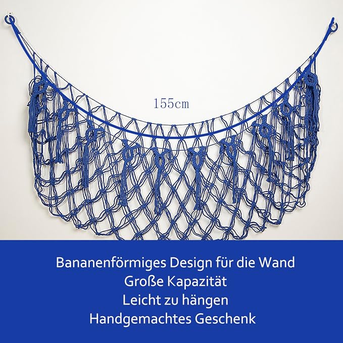 Amdermi Large Stuffed Animal Storage Net or Hammock for Wall Mounted Macrame Stuffed Animal Display For Boho Nursery Baby Boy Playroom Toy Organizers Pet Net-Blue