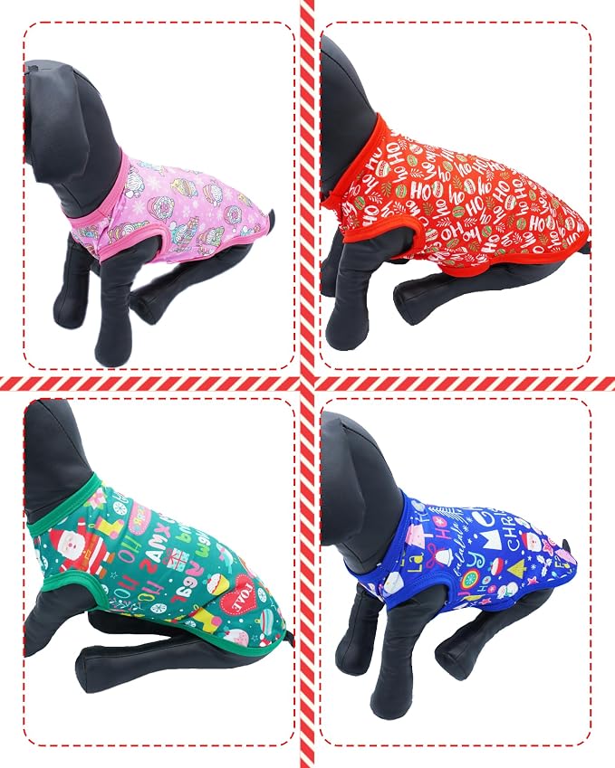 PET SHOW 4 Pack Dog Shirts Christmas for Extra Large Dogs Boy Girl | Breathable t-shirts for dogs,polyester,sleeveless vest,holiday birthday puppy clothes tank top,XXXL