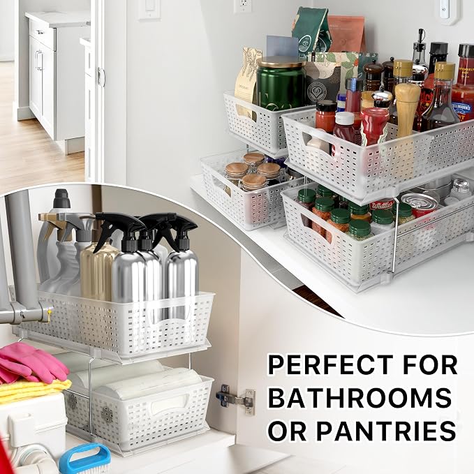 Simple Houseware 2 Tier Pull-Out Sliding Drawer Under Sink Storage, Clear | Great for Kitchen Bathroom Tray Shelf Organizer