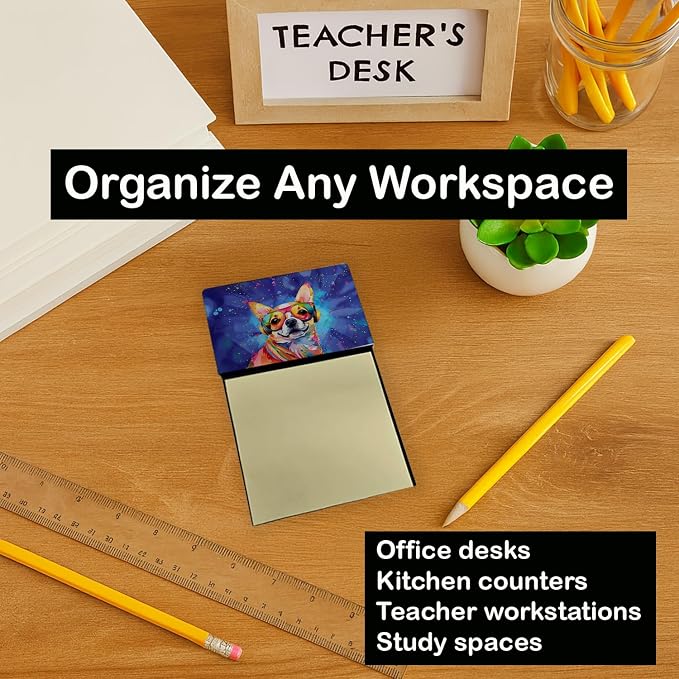 Caroline's Treasures Chihuahua Hippie Dawg Sticky Note Holder Refillable Dispenser Self-Sticky Note Pads, Memo Pads Blank Desk Accessories