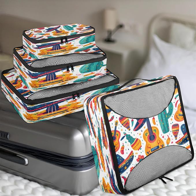 Packing Cubes for Travel, Wild Tropical Cactus Travel Luggage Packing Organizers for Women Men, Large Custom Toiletries Bag for Clothes Shoes, Cowboy Hat