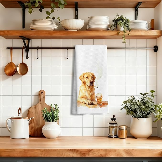 Funny Golden Retriever Kitchen Towels Decorative, Golden Retriever Lover Gifts Hand Tea Towels for Kitchen Bar Cart, Dog Lovers Gifts for Men Dish Towel Dishcloth, 16x24 Inch