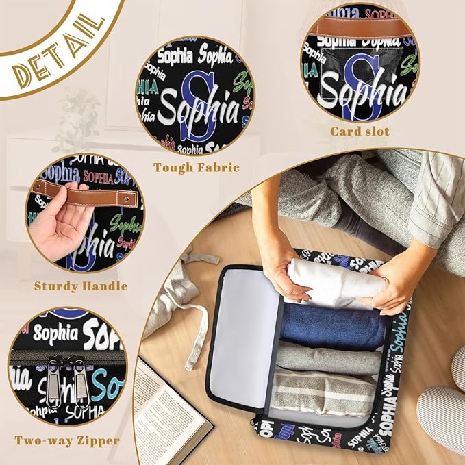 Personalized Kids Toy Box with Name, Custom Nursery Baskets Cubes Box with Zipper Lid, Kids Boys Custom Storage Basket Laundry Baskets Organizer with Handles, Solid Black