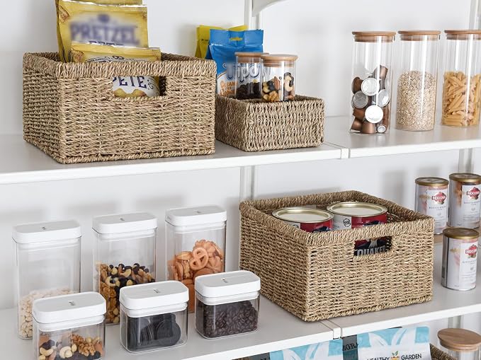 StorageWorks Jumbo Wicker Basket for Orgainzing, Handwoven Seagrass Baskets for Organizing