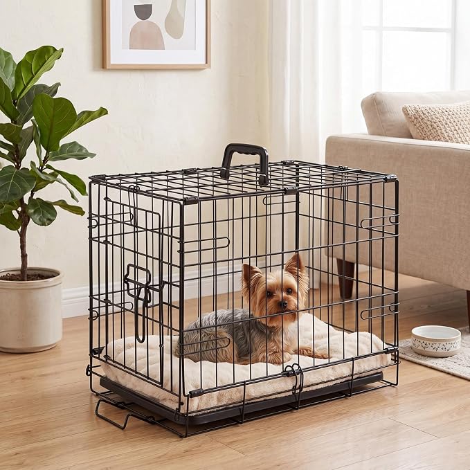 Sweetcrispy 24 Inch Dog Crate, Small Dog Cage, Foldable Puppy Pet Kennel | Single Door, Metal Kennel, Secure Lock, Removable Tray, Indoor Outdoor Training Travel