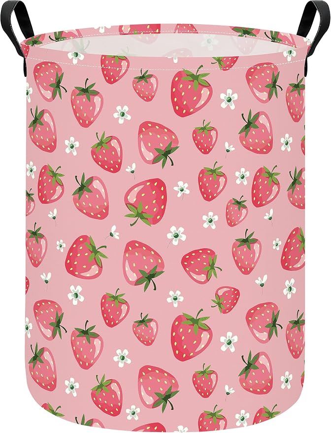 Strawberry Storage Bin Foldable Nursery Organizer Basket | Foldable with Waterproof PE Coating Organizer Bin for Kids Boys and Girls,Office,Bedroom,Clothes